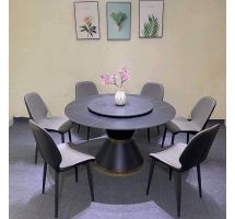 Bộ bàn ghế phòng ăn Juno sofa mặt tròn xoay đá ceramic kèm 6 ghế