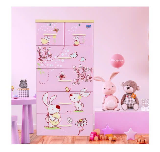 Tủ nhựa 5 tầng Qui Phúc KID màu hồng mẫu Con Thỏ KT 600 x 470 x 1300 mm _ Juno Sofa hàng lắp sẵn