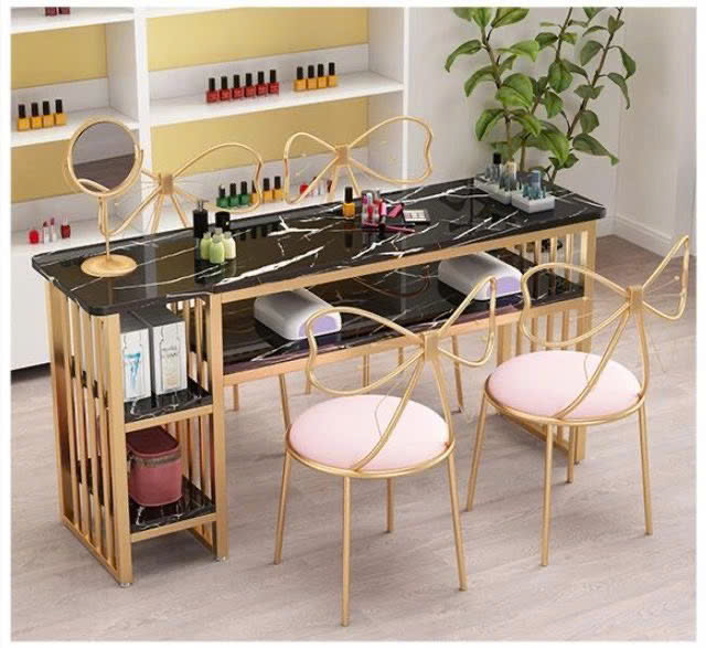 Bộ bàn ghế nail - Bàn vuông và ghế nơ Fastboy