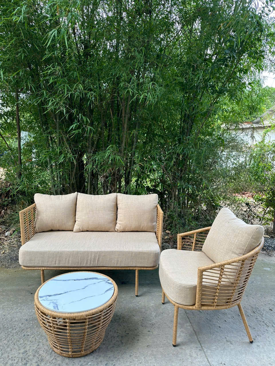 Sofa mini đan mây đẹp dùng ngoài trời và trong nhà thiết kế đông nam á