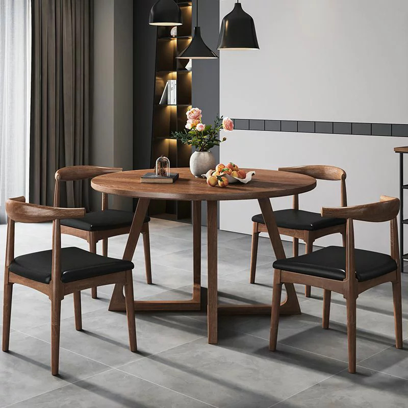 Bộ Bàn Ăn Grace Round và 4 Ghế Sừng Trâu
