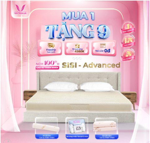 Nệm cao su thiên nhiên 100% Thắng lợi SiSi Advand 1m6 x 2m